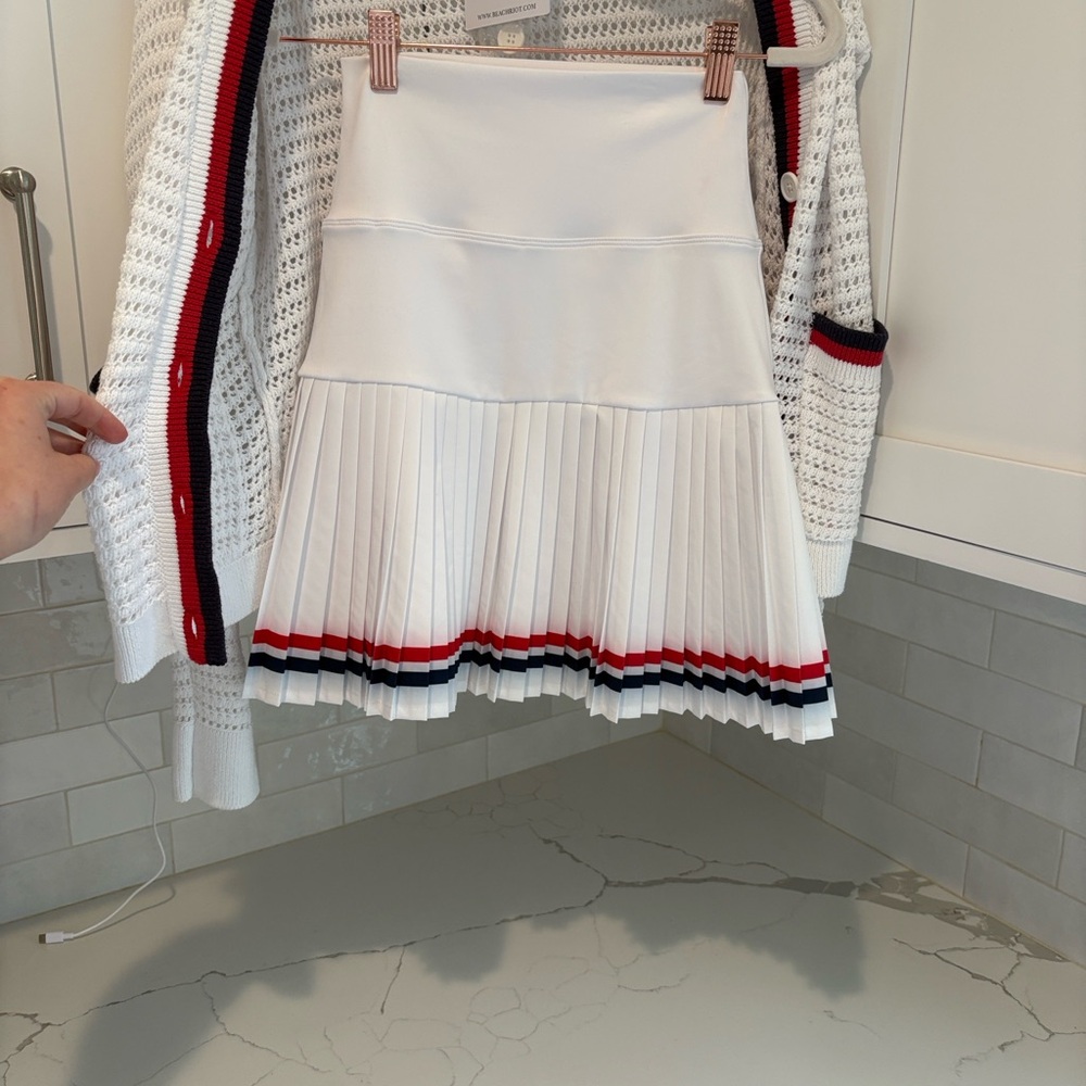 Beach Riot White Cardigan with Red and Blue Accents with skirt - Picture 3 of 5